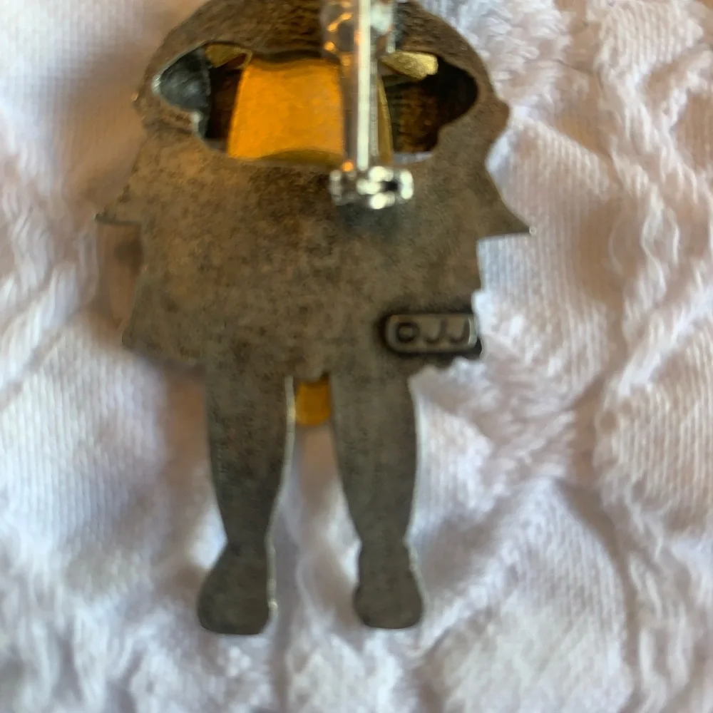 Cat Hug Girl Vintage JJ Jonette Pin - Gold & Silver Metal